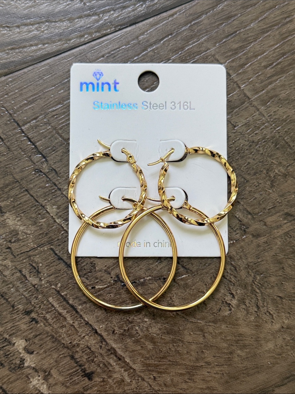 Mint Gold-Tone Stainless Steel Double Hoop Drop Earrings